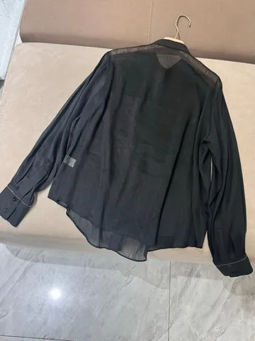 Женская элегантная шелковая льняная рубашка с воротником-стойкой и длинными рукавами