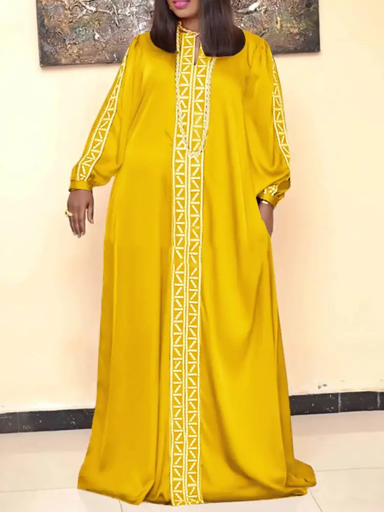 

VONDA Oversized Vintage Female Long Sleeve O Neck Party Vestido Loose Sundress Femme A-Lined Robe Kaftan Printed Holiday Dress