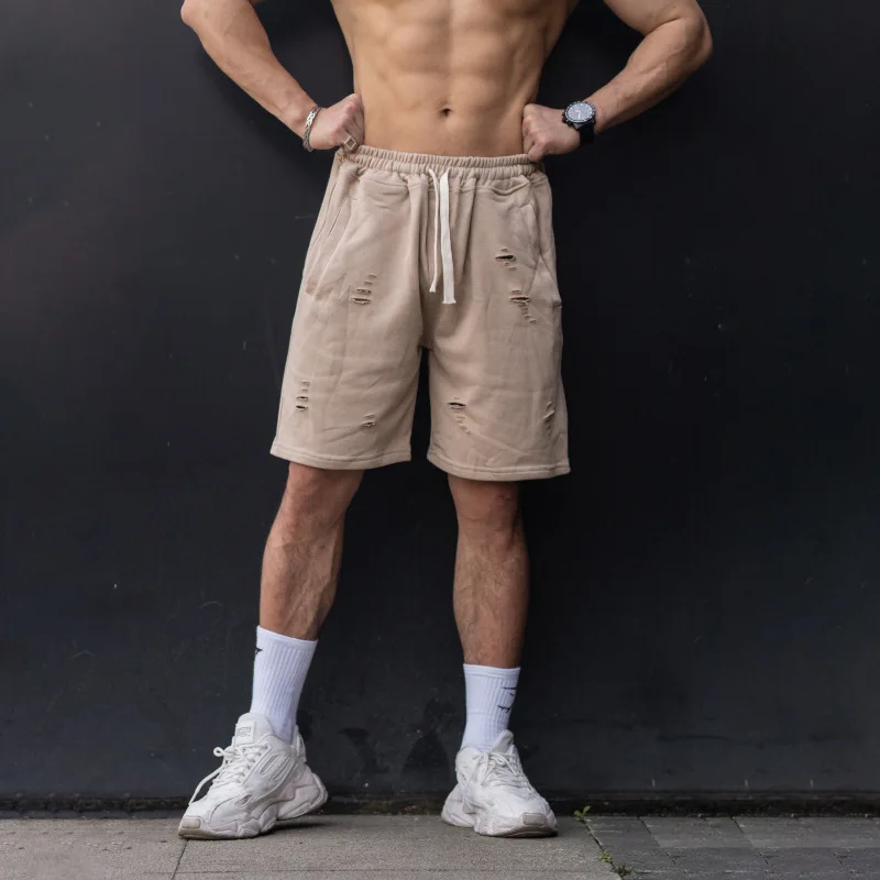 Шорты мужские пляжные свободного покроя спортивные брюки-слаксы рваные модные