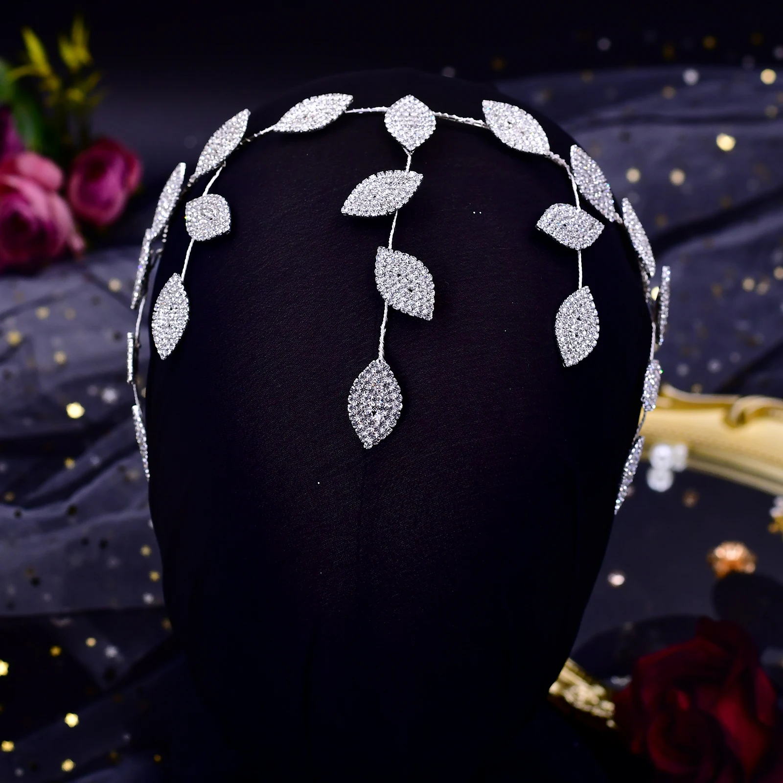 

Silver Leaf Bridal Headband Rhinestone Prom Headdress for Brides Wedding Party Hair Accessories Pageant Crown Woman Headgear