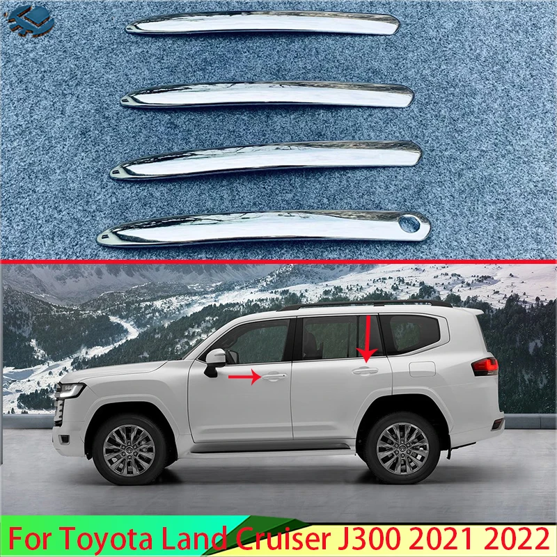 

For Toyota Land Cruiser J300 2021 2022 ABS Chrome Door Handle Cover With Smart Key Hole Catch Cap Trim Original Design