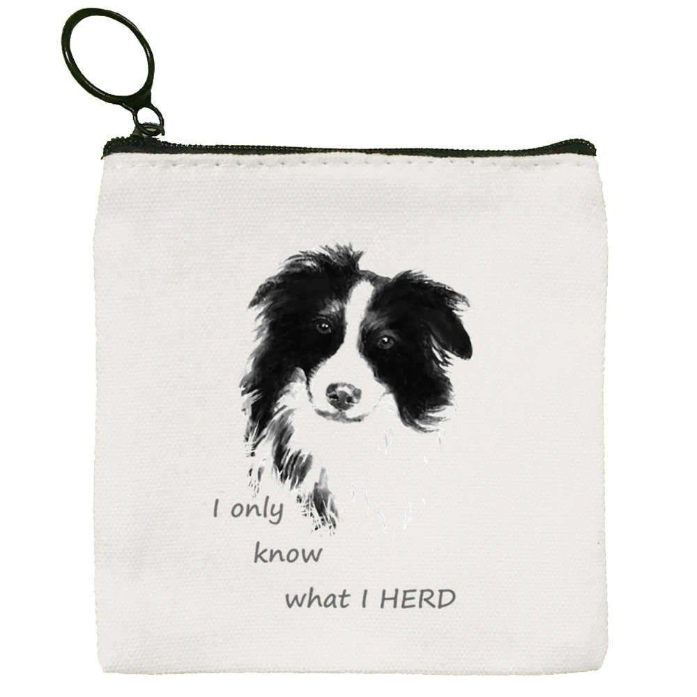 Border Collie Dog Cartoon Funny Kawaii Canvas Coin Purse Coin Purse Collection Canvas Bag Small Wallet Zipper Key Bag
