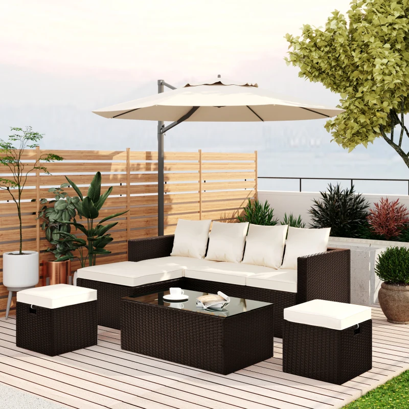 

Free Dropshipping 5-Piece Patio Furniture PE Rattan Wicker Sectional Lounger Sofa Set with Glass Table and Adjustable Chair