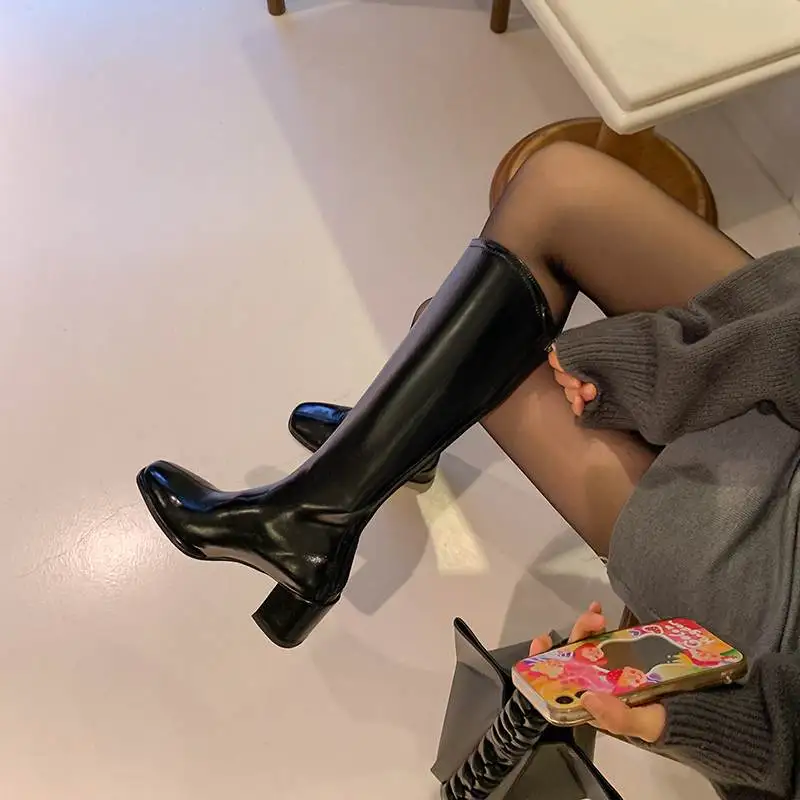 Krazing Pot/Новые эластичные длинные сапоги из микрофибры с круглым носком на среднем