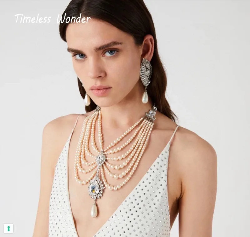 Женское ожерелье с жемчугом и цирконом дизайнерская бижутерия 2629