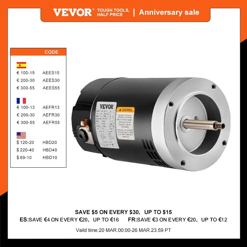 

VEVOR 1 HP 1.5 HP 3463 RPM 3467 RPM 3450 RPM Pool Pump Motor Copper Coils 115/230V 56J 56Y Frame ODP for Swimming Pools Hot Tubs