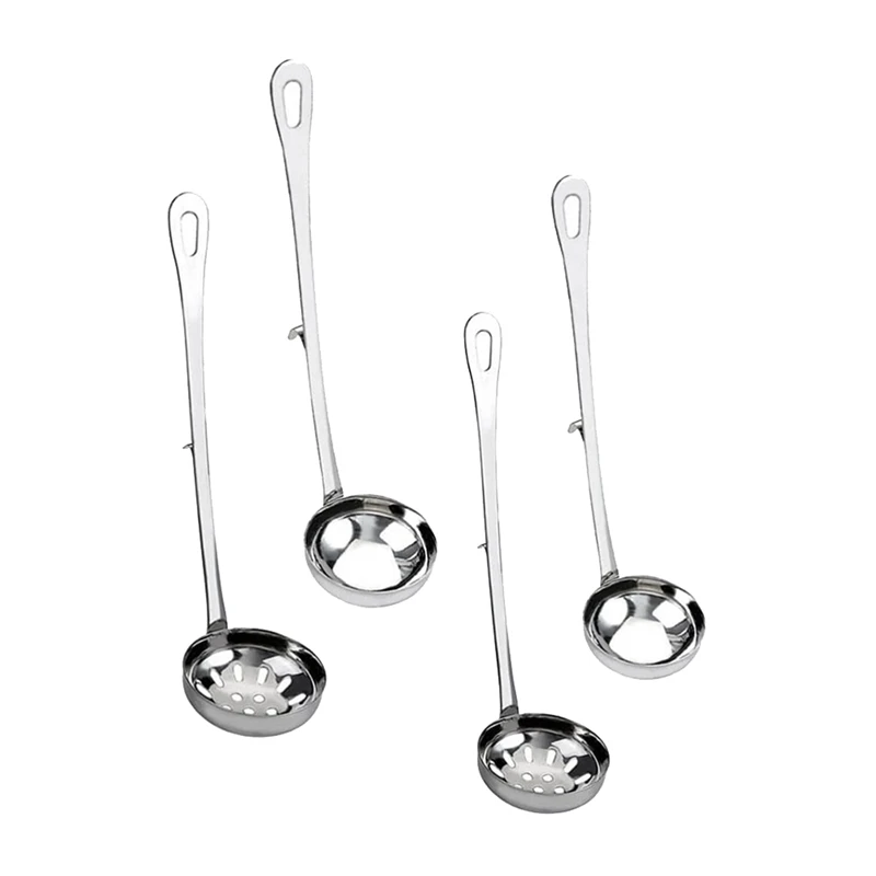 Stainless Slotted Spoon And Soup Ladle With Hooks Set Long Handle Hot Pot Skimmer Strainer Cooking Utensils