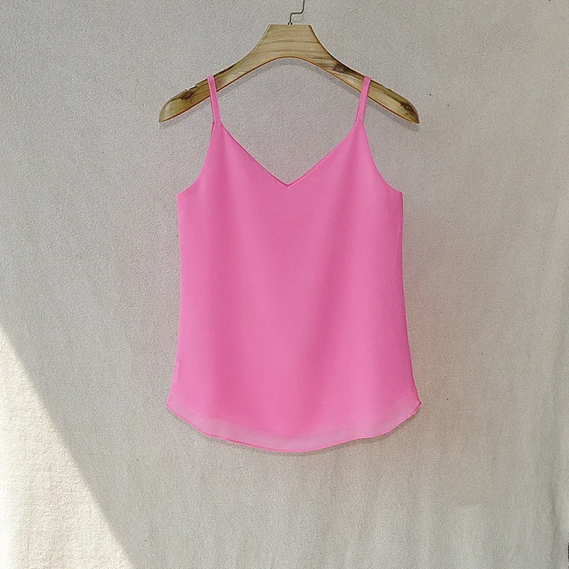 Модные тонкие женские шифоновые блузки Сексуальная рубашка без рукавов с