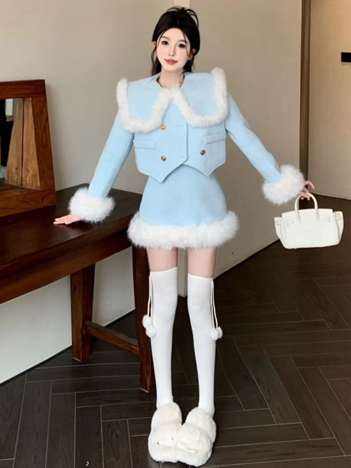 

UNXX Chic French Style Tweed Blazer Jacket and Skirt Set for Women Autumn Winter 2023 New 2 pieces Set Hot Sale Female Girl Coat