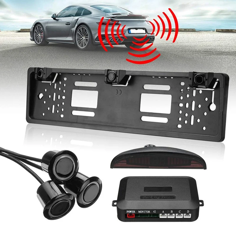 

Car European License Plate Frame Reversing Parking-Radar 3 Sensor Monitor System
