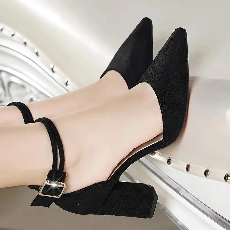 

New Style Women Buckle with Pointed High Heels Thick Heel Ladies Sandals Pumps female Dress Party Shoes Wedges Shoes