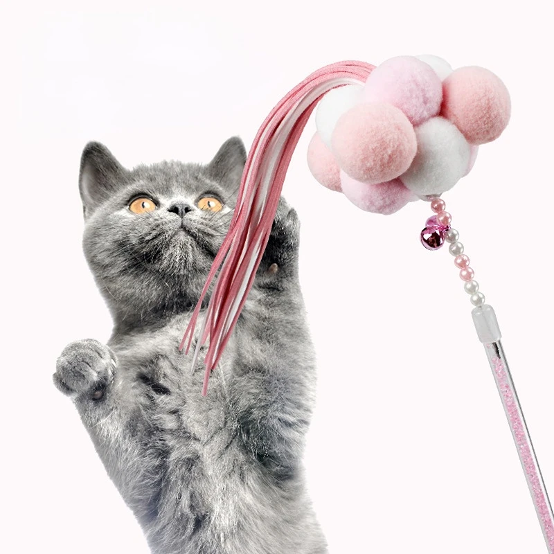 

Interactive Cat Wand Toy with Tassels Worms Cat Stick Toy with Balls,Bells and Tassel,Cat Kitten Colorful Catcher Pet Teaser Toy