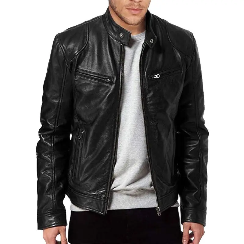 

2022 Mens Fashion Leather Jacket Slim Fit Stand Collar PU Jacket Male Anti-wind Motorcycle Lapel Diagonal Zipper Jackets Men 5XL
