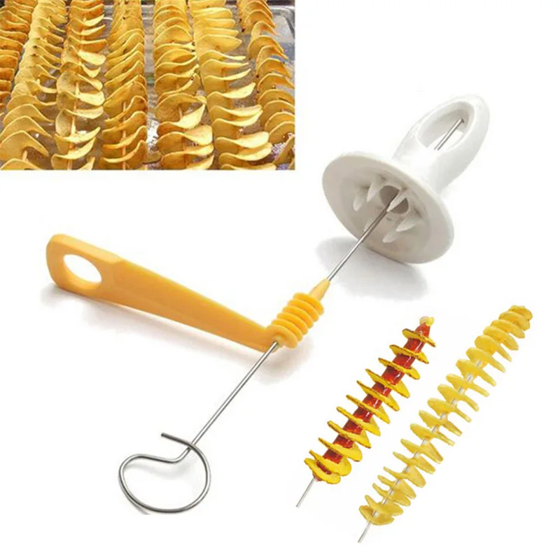 

Potato Spiral Cutter Manual Potato Slicing Knife Skewers Grill Rotating Potato Tower Stainless Steel Grater Kitchen Accessories