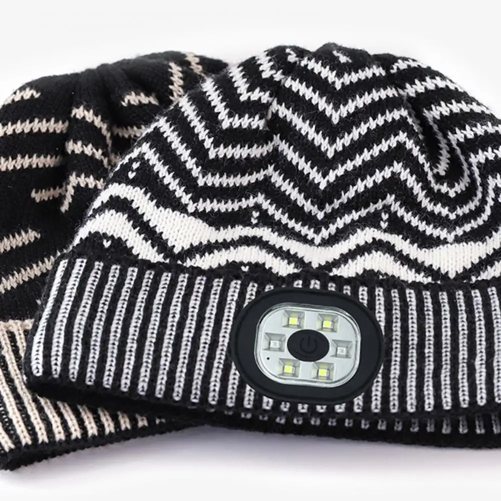 

Изолированная шапка со светодиодами, трикотажная шапка со светодиодами для зимних принадлежностей, облегающая шапка унисекс для ночного бега, жаккардовый головной убор с клапаном для мужчин