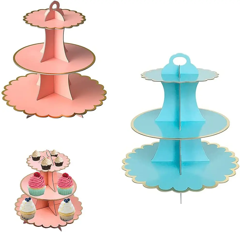 

2-piece cardboard cupcake rack dessert rack muffin rack 3-layer reusable circular cake rack Birthday baby shower wedding (p