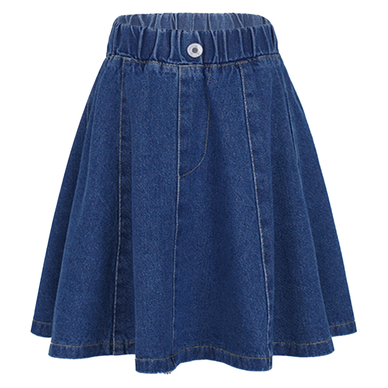 

Джинсовая юбка для девочек, модная однотонная трапециевидная короткая юбка из денима с эластичным поясом, лето