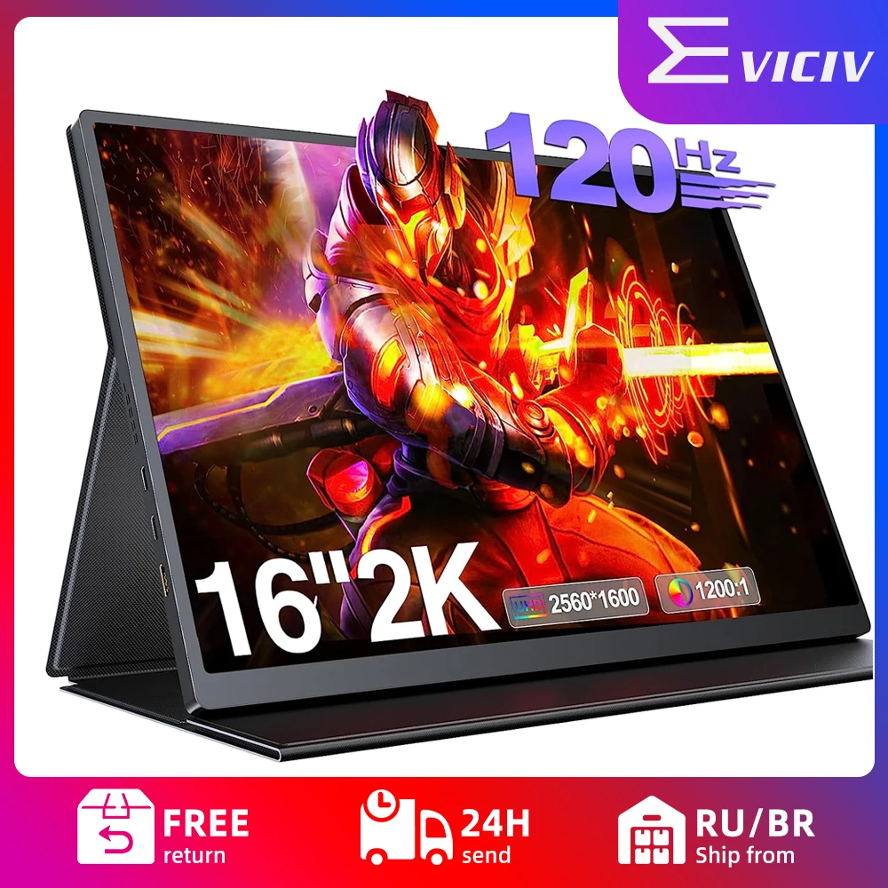 

EVICIV 16" 2K Portable Monitor 2560*1600 16:10 100%sRGB IPS Eye Care 120Hz Gaming Display For Xbox PS5 Switch Laptop Mac Phone