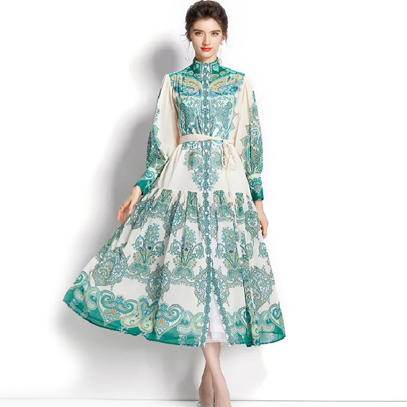 

Женское модельное платье макси, элегантное дизайнерское платье с воротником-стойкой и длинным рукавом, платье для выпускного вечера, осень 2022