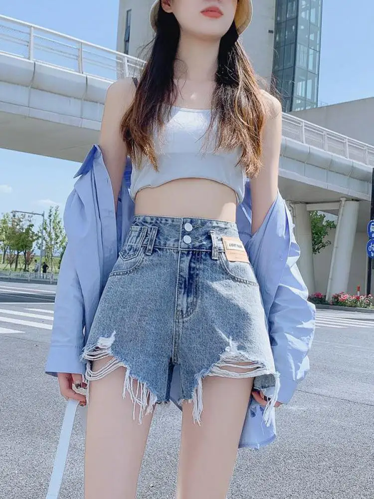 

High Waist Women Jeans Short Hot Pants Summer Loose Wide Legs Thin Casual Denim Shorts 2022 Fashion Korean Women's Clothing Xs