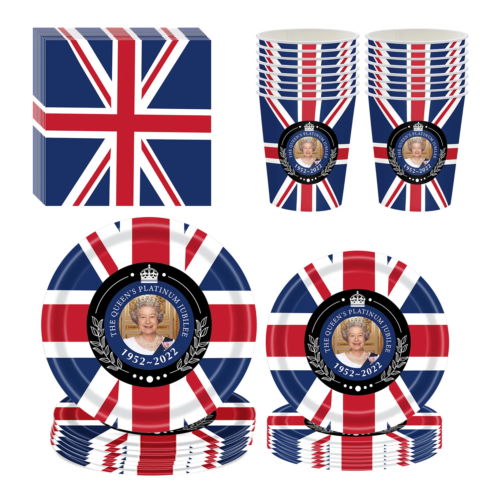 

68Pcs Union Jack Party Tableware Set Union Jack Themed Paper Cups/Plates/Napkins Tableware Kit British Flag Party Supplies Set