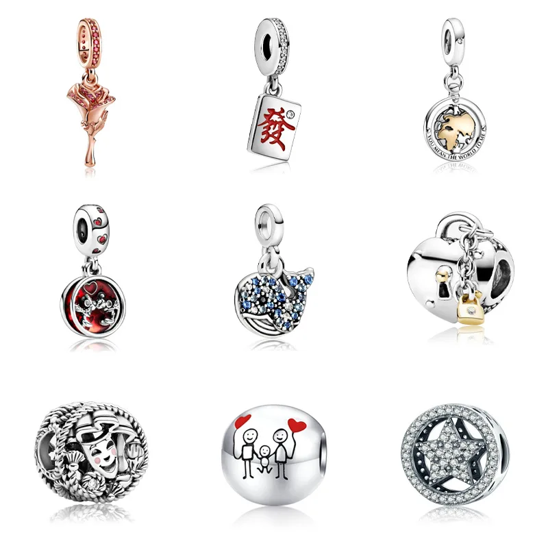 

Fine Earth Rose Whale Mickey Pendant Heart Lock Mask Beads for Jewelry Making Fit Pandora Charms Bracelet Women Jewelry Girl DIY