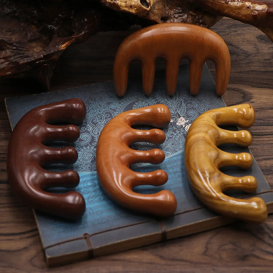 Массажная расческа для волос 5 зубьев натуральная зернистая головка инструмент