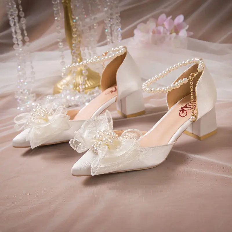 

Comfort Shoes for Women 2022 Summer Pearl Sandals High Heels Suit Female Beige New Bow Girls High-heeled Fashion Clear Black Sti