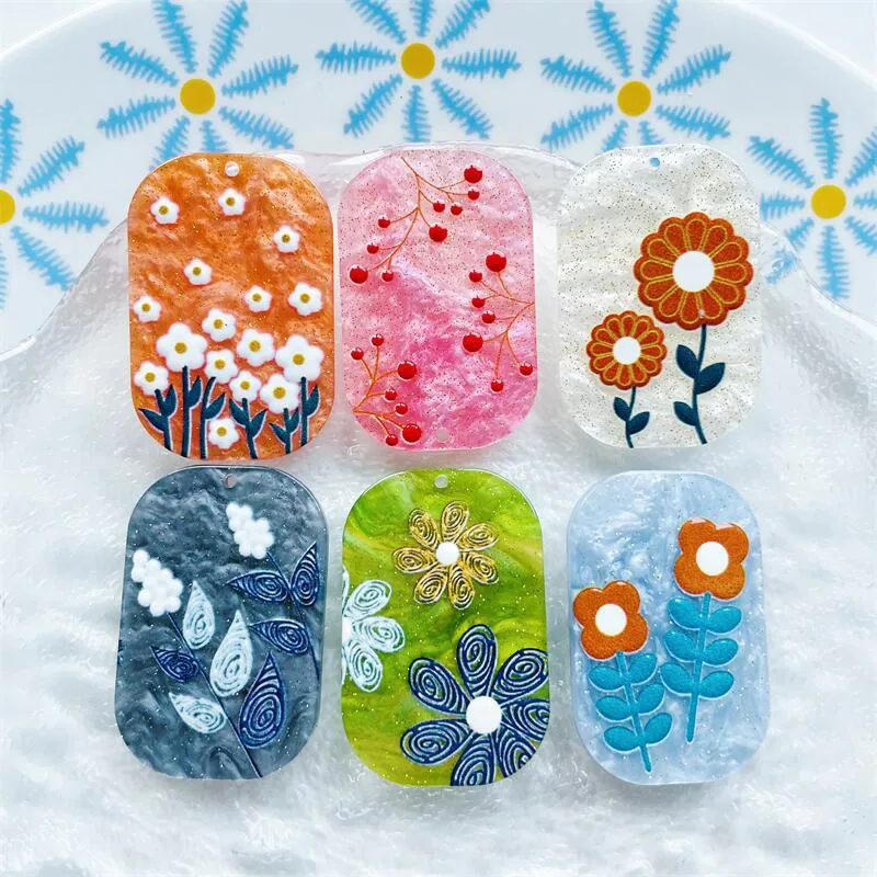 

Новейшие 50 шт./лот цветочный узор геометрическая форма прямоугольной формы акриловые бусины «сделай сам» ювелирные изделия серьги/аксессу...