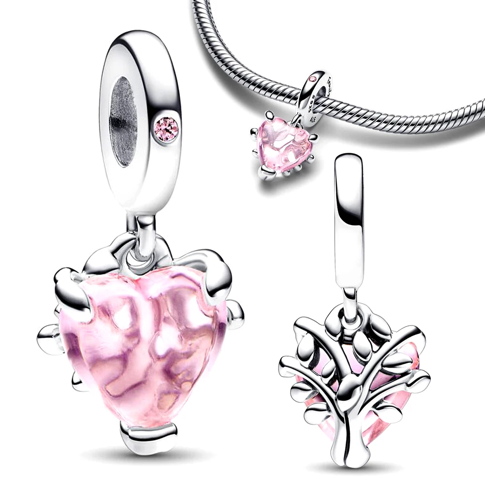 

Pink Family Tree Heart 925 Silver Dangle Charm Fit Silver 925 original bracelet charm For Women Gift Diy Jewelry