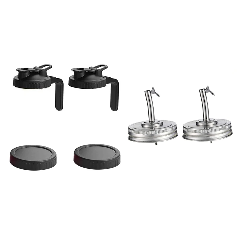 

2 Pcs Jar Oil Spout Lid Oil Pour Spout Dispenser & 1 Set Wide Mouth Mason Jar Pour Lids