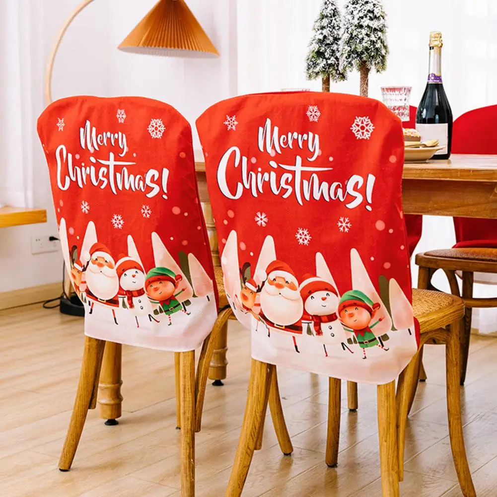

New Year Practical Colorful Pattern Xmas Chair Back Cover Letter Print Xmas Chair Back Cover Durable for Christmas