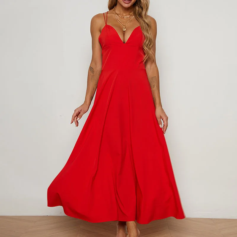 

Элегантные женские платья макси на бретелях-спагетти с V-образным вырезом, женские платья с открытой спиной для выпускного вечера, Длинные вечерние платья, женское длинное платье