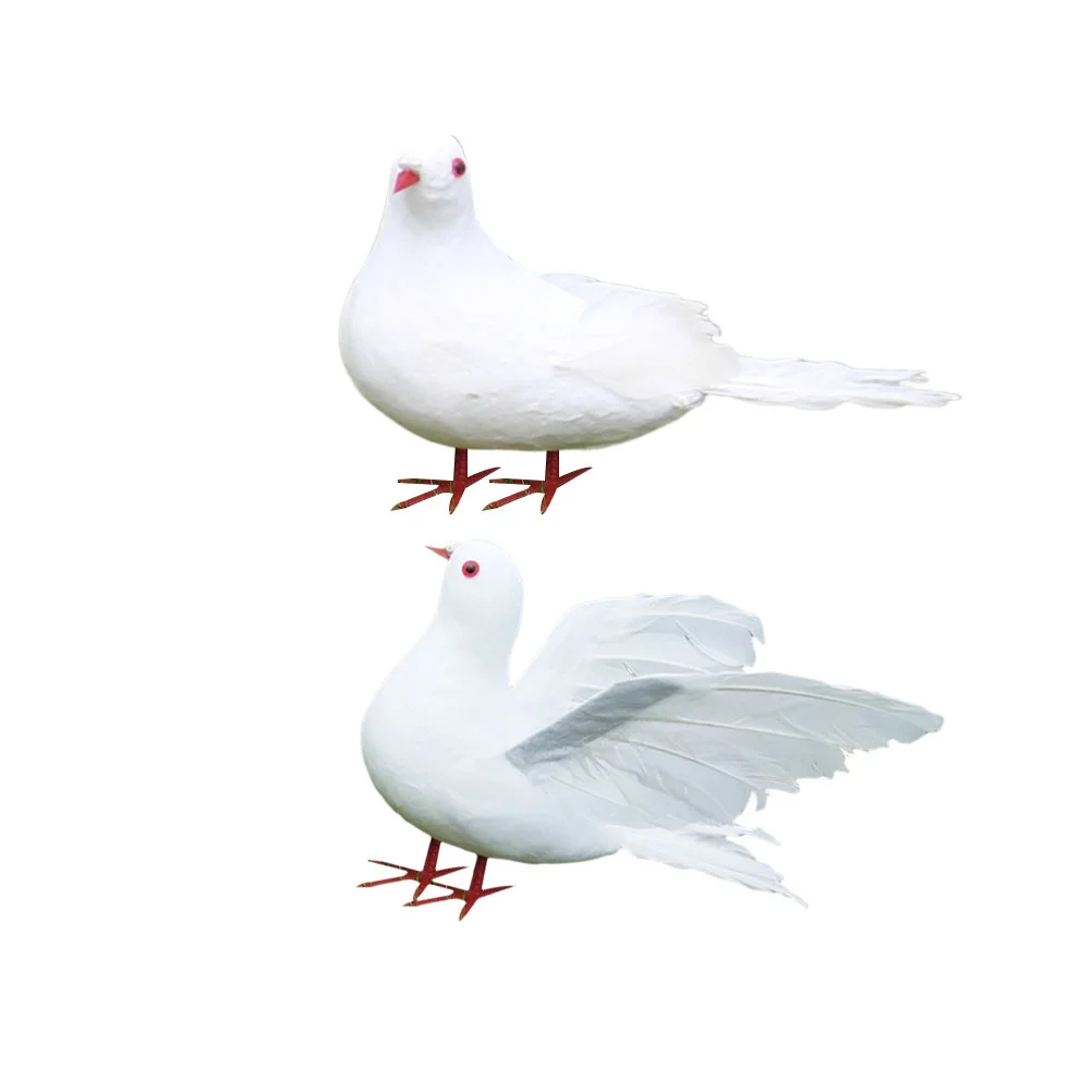 

2 Artificial White Doves Peace Pigeons Figurines Feathered Birds Tree Ornaments Photo Props for Craft Home Garden Wedding DIY