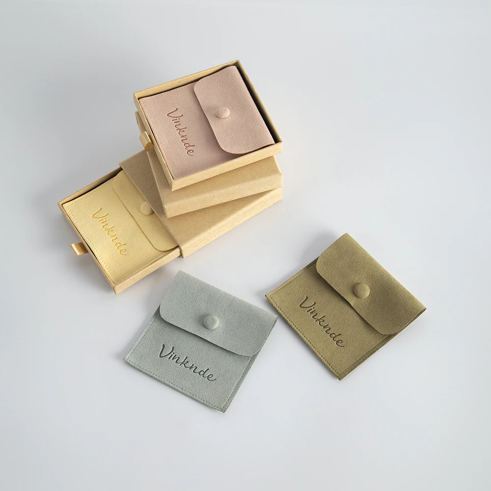 9x9x1.7cm Cardboard Boxes Custom Logo Product Package Boxes Case Pouches Bag Drawer Jewelry Packaging Gift Box Suede Button Bags