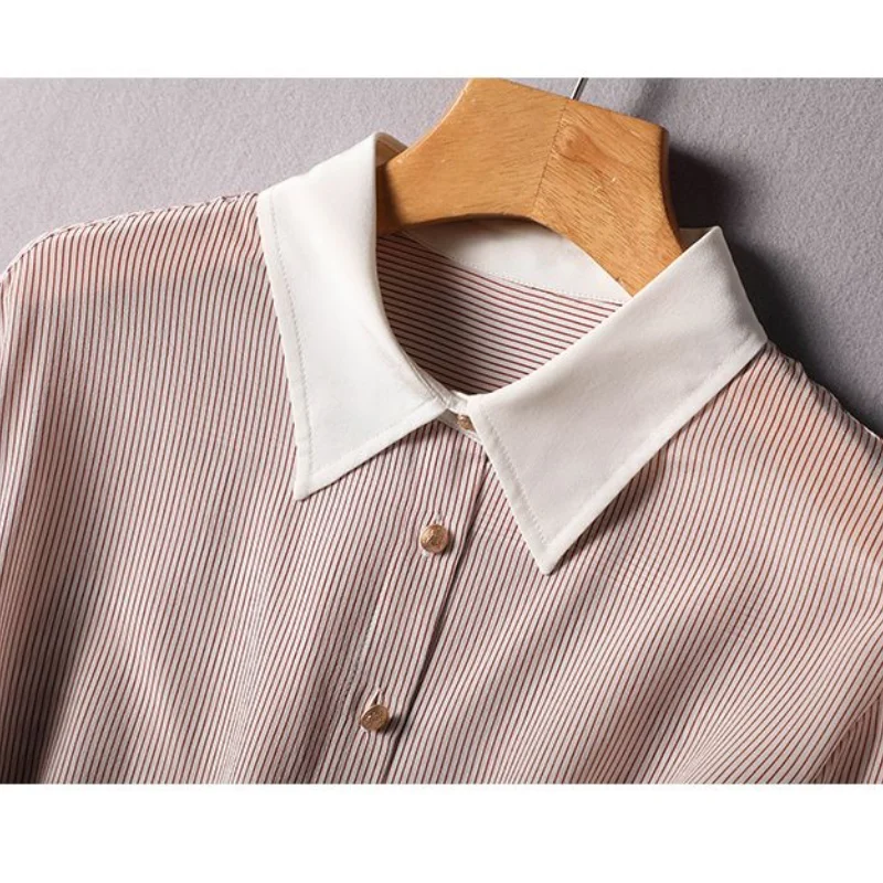 Женская блузка в полоску элегантная повседневная с длинным рукавом отложным