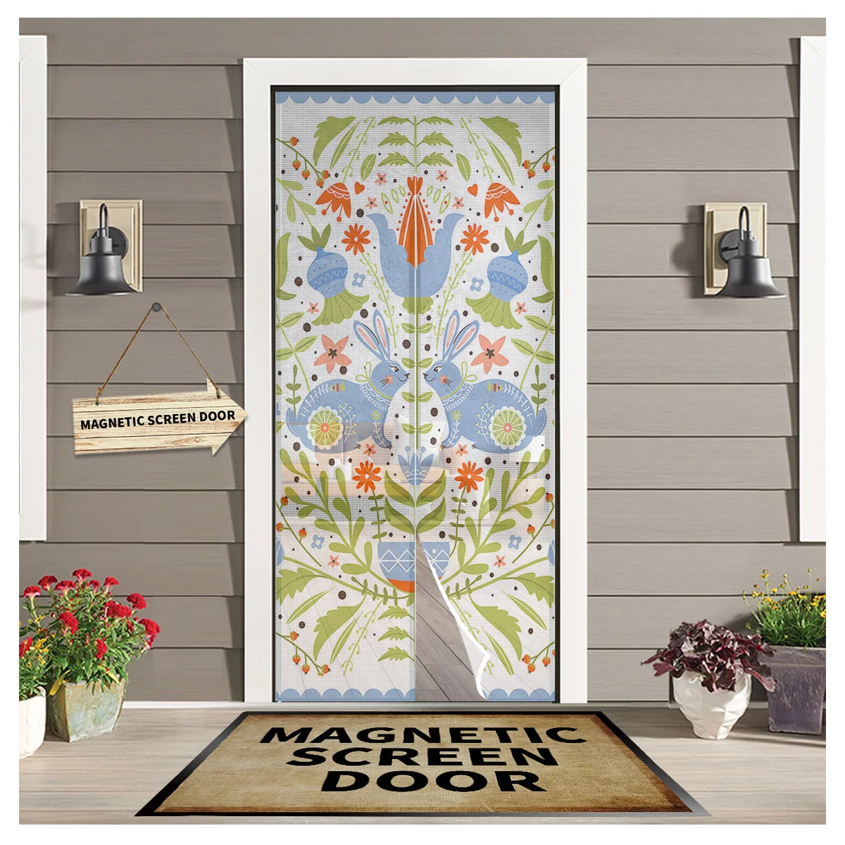 

Easter Geometric Bunny Flower Door Curtain Mosquito-proof Bedroom Magnetic Hanging Curtains Window Screen Gauze Door Curtain