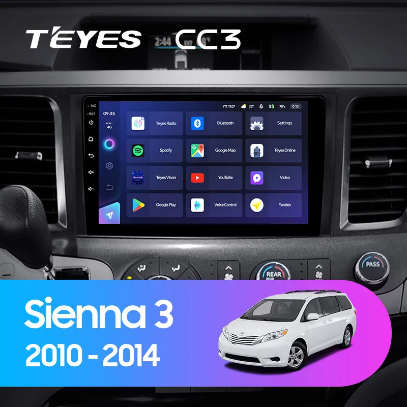 TEYES CC3 Штатная магнитола For Тойота Сиенна 3 XL30 Toyota Sienna 2010 - 2014 до 8-ЯДЕР 6 + 128ГБ 27EQ DSP