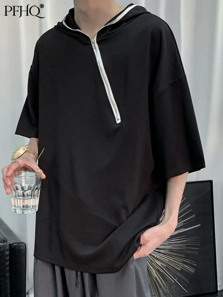 

PFHQ мужские футболки, однотонный пуловер, топы, летние новые мужские футболки на молнии с капюшоном, трендовая одежда, футболка для девочек ...