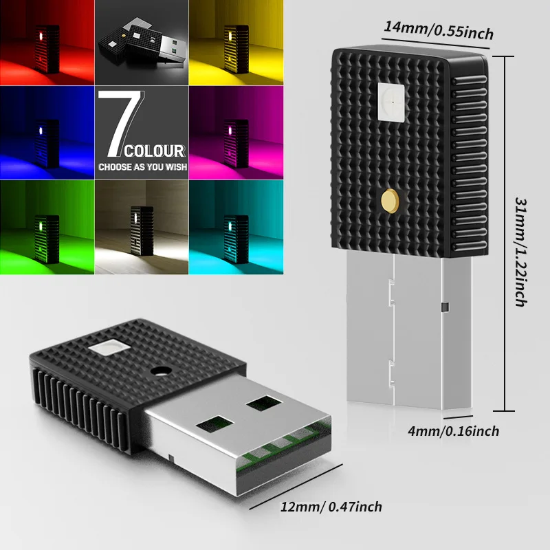 

Мини-USB светодиодный автомобильный светильник, автомобильный интерьерный атмосферный светильник, аварийное освещение, ПК, авто красочная декоративная лампа, автомобильный аксессуар