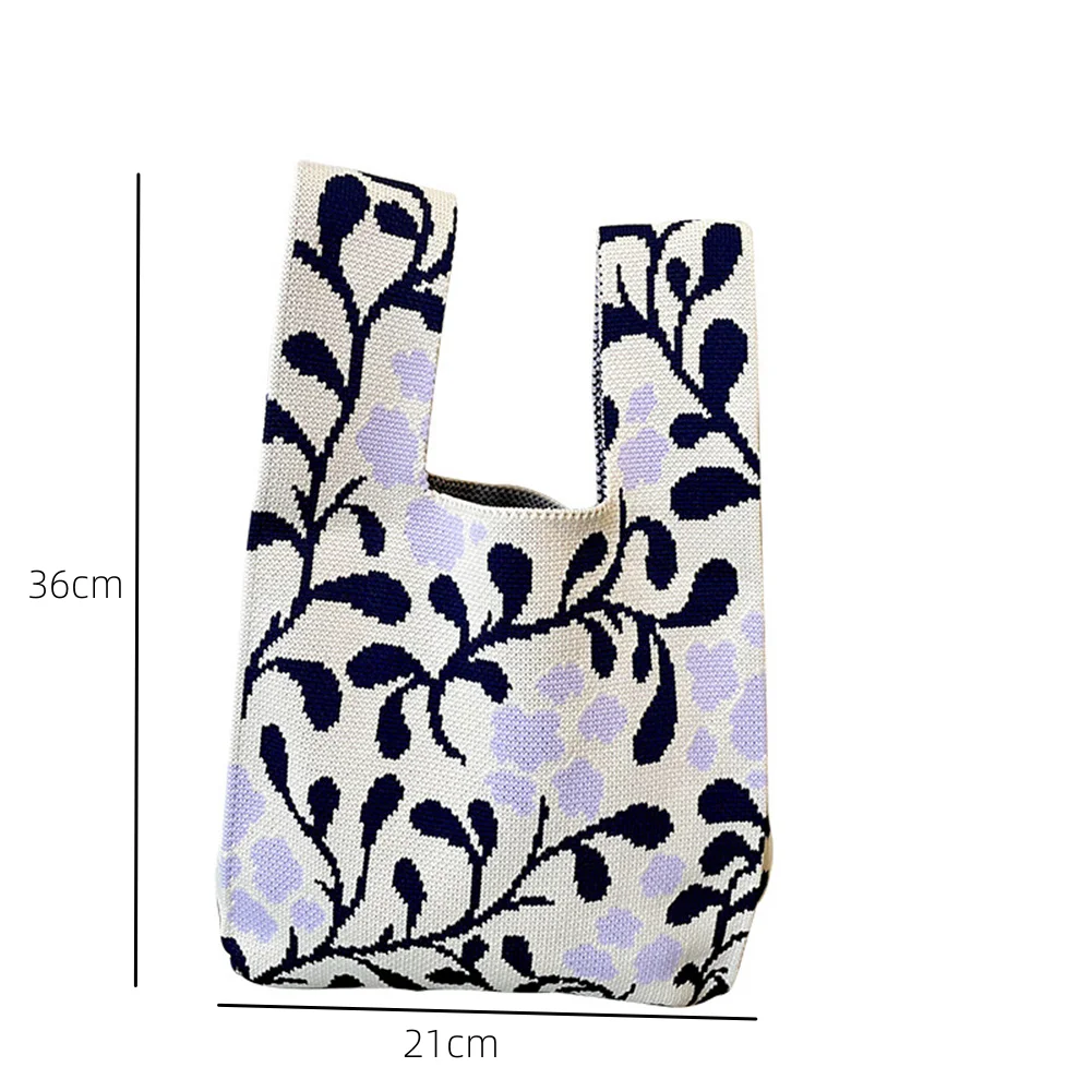 New Knitted Bags Female Niche Design Rustic Style Branches And Leaves Handbag Vest Bag Student Reusable Shopping Bag Keys Purse images - 6