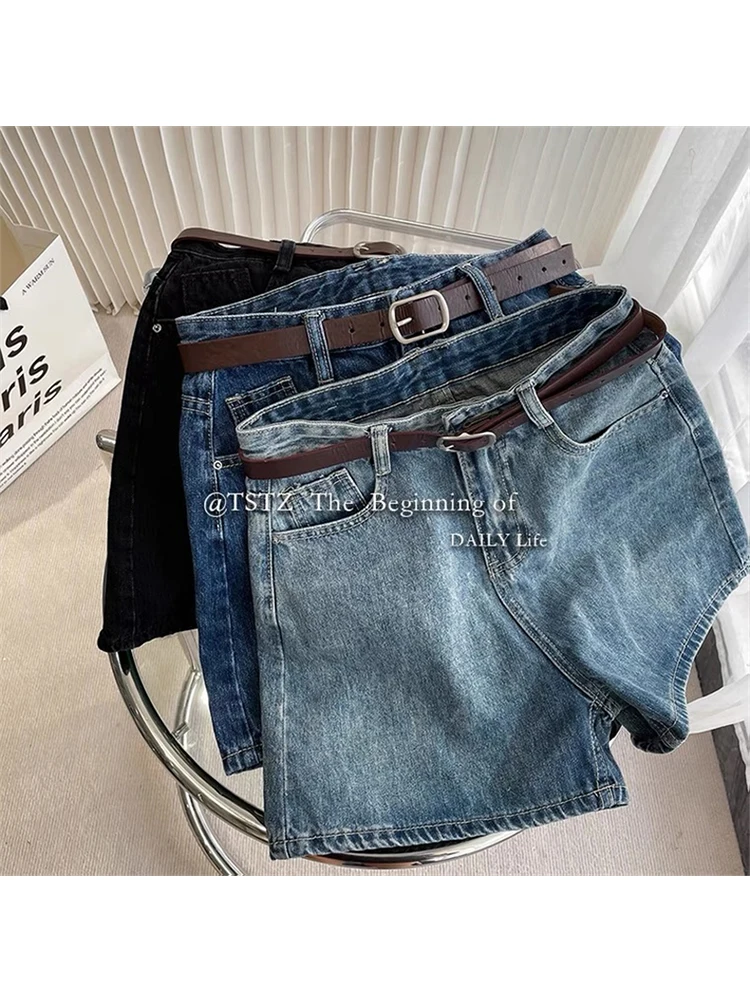 Джинсовые шорты для женщин классические винтажные шикарные однотонные Широкие