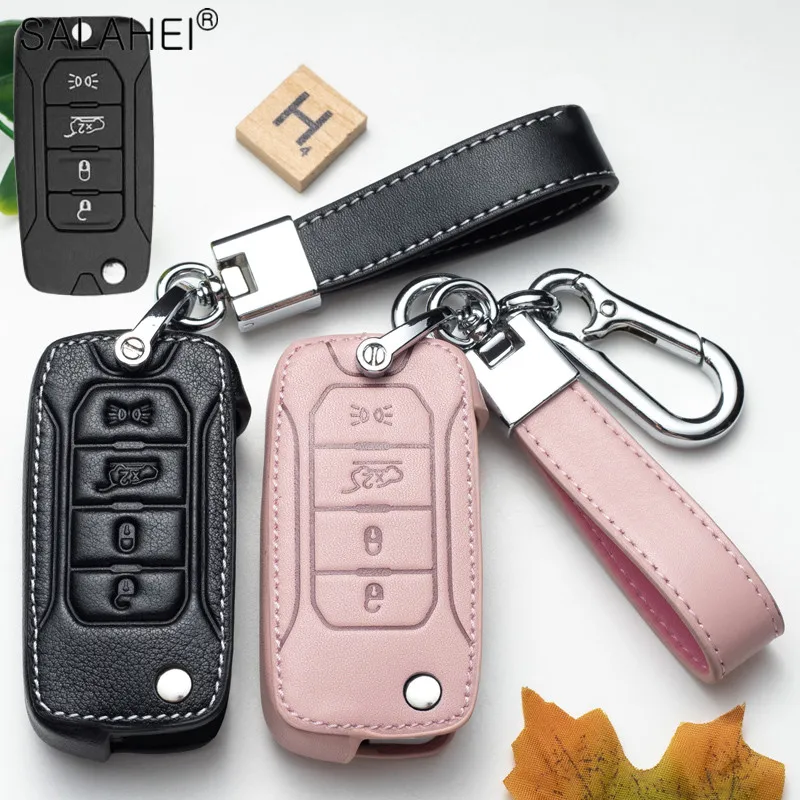

Leather Car Key Remote Cover Full Case For Jeep Renegade 2016 Flip Folding Keychain Protection Auto Accessories Ring Styling