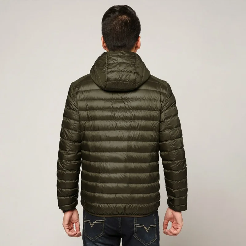 Men's Jacket 2021 Youth Standing Collar Outer Down Jacket Zipper Casual Hooded Quilted Jacket with High Content White Duck Down
