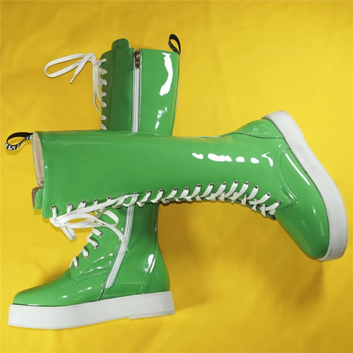 Winter Fashion Sneakers Women Lace Up Patent Leather Knee High Snow Boots Female Round Toe Chunky Platform Pumps Casual Shoes