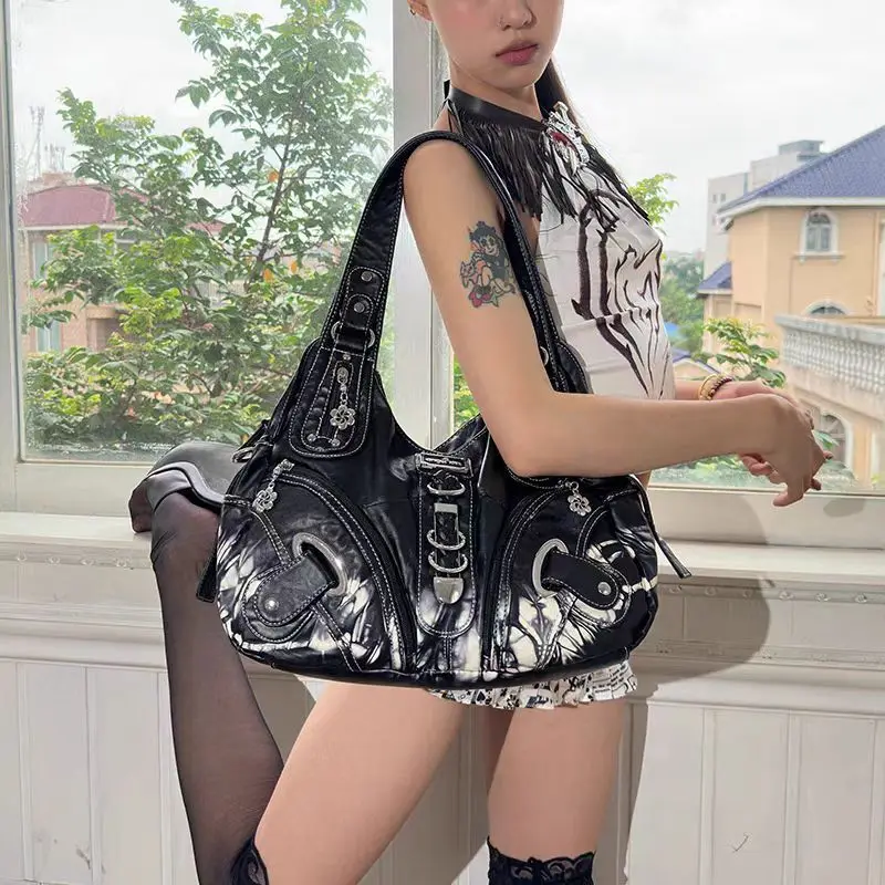 Винтажная сумка Y2k с принтом тай-дай женская ретро субкультура кожаные сумки на