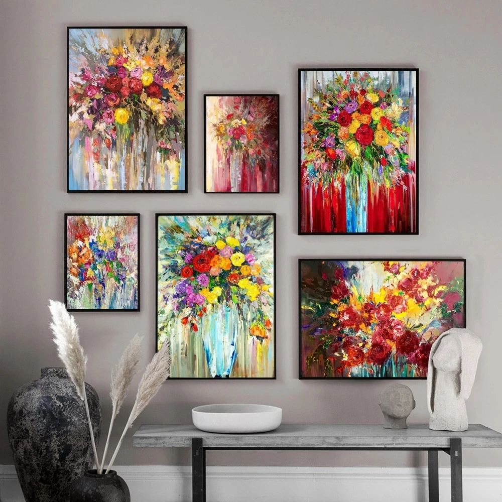 

Скандинавская абстрактная картина маслом, цветы, розы, ретро граффити, картина для гостиной, спальни, домашнее украшение, фреска