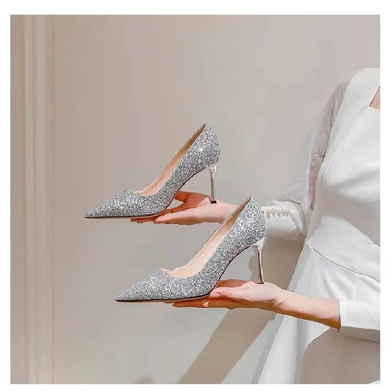 

High Heels Women Wedding Shoes Bride Gold Silver Luxury Designer Elegant Party Sandals Dress Strip Pole Dance Sexy Loafers Pumps