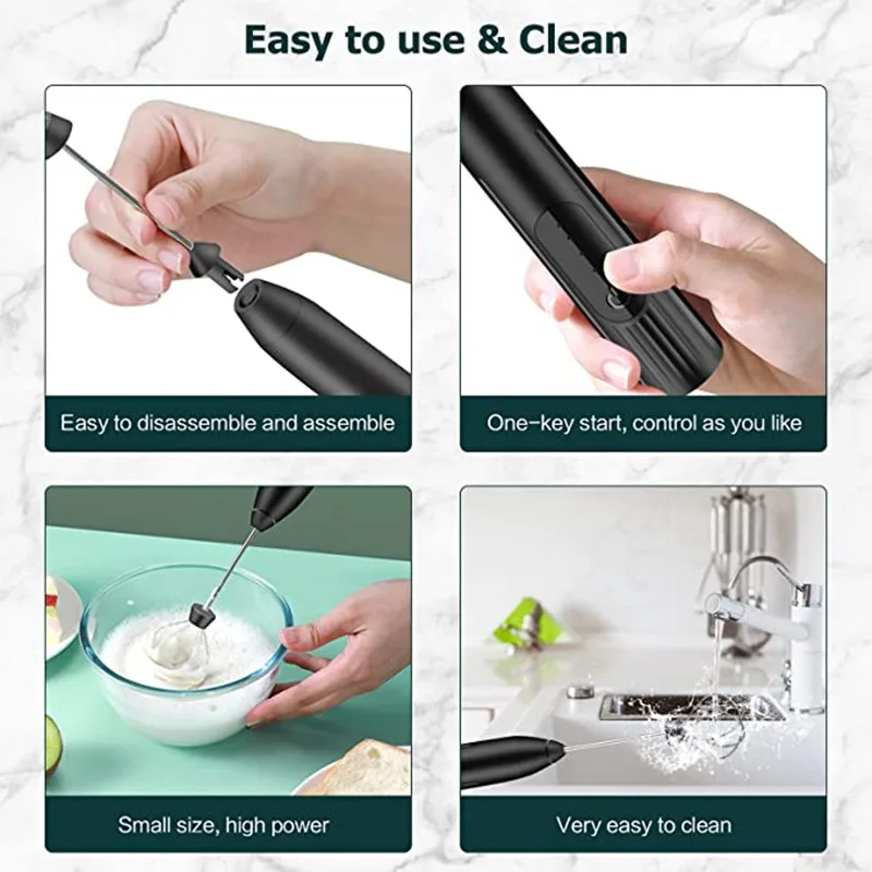 Rechargeable Electric Handheld Milk Frother Blender With Stainless Steel Whisks Mini Whisk for Coffee Matcha Latte Cappuccino |