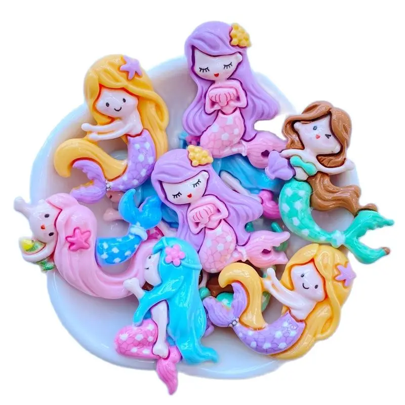 

10Pcs New Cute Resin The Mermaid Princess Series Flat Back Fit Phone Deco Parts Embellishments for Hair Bows Accessories